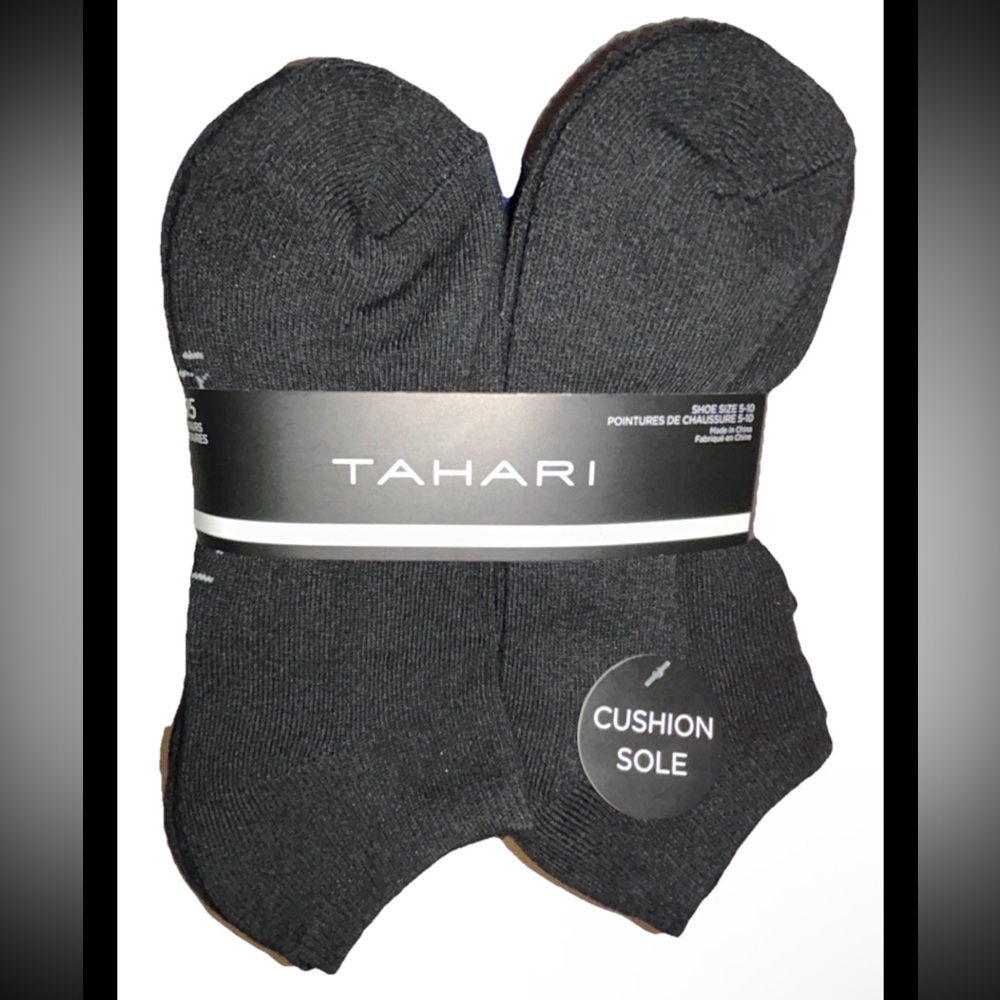 Tahari Low Cut Socks 15 Pair Women Shoe Size 5-10 Black w White Logo Cushion NEW